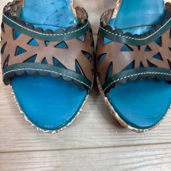 L'Artiste Acela Leather Open Toe Sandal 38 Cut Out Heels Boho Artsy Festival 90s - Picture 4 of 11